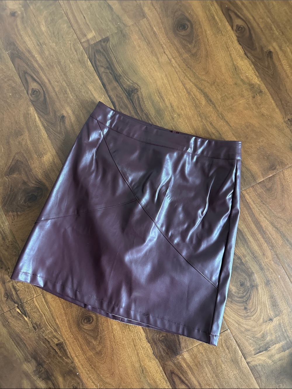 Faux Leather Mini Skirt in Burgundy - Women's